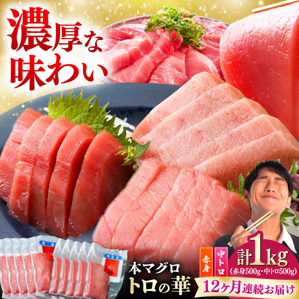 【ふるさと納税】【全12回定期便】対馬産 本マグロ 1kg（赤身500g、中トロ500g） ≪対馬市≫【桐谷商店】 トロの華 対馬 新鮮 マグロ トロ 鮪 刺身 鮮度抜群[WAQ054]