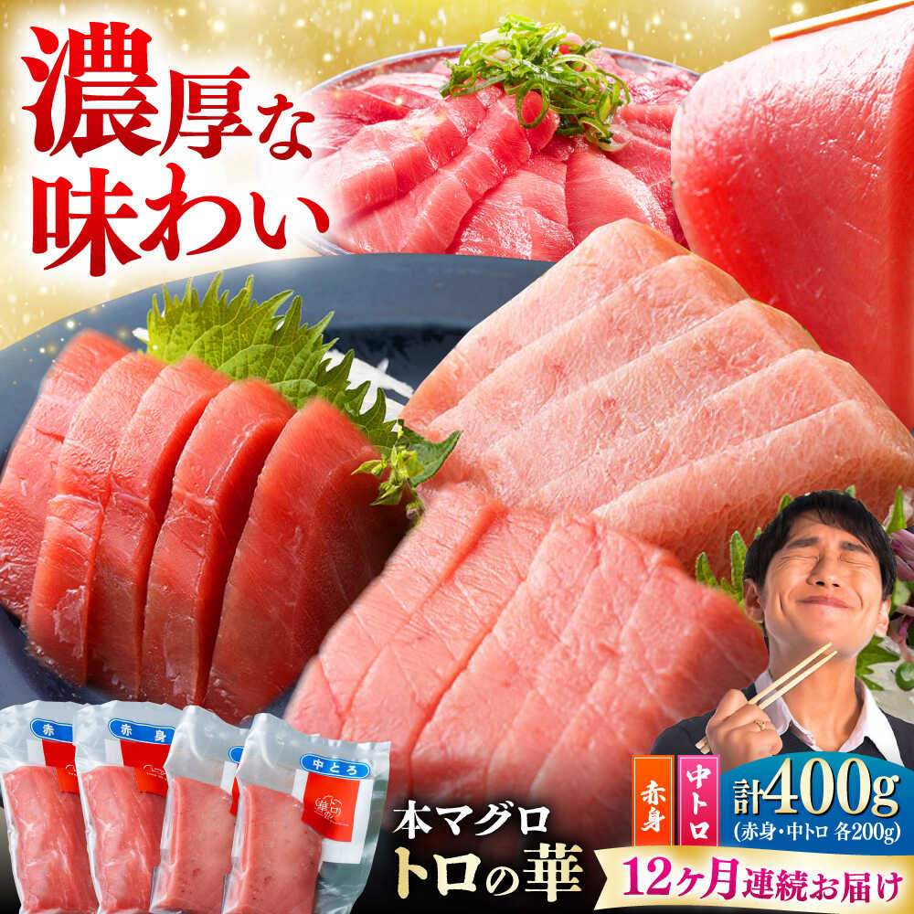 【ふるさと納税】【全12回定期便】対馬産 本マグロ 400g（赤身200g、中トロ200g） ≪対馬市≫【桐谷商店】 トロの華 対馬 新鮮 マグロ 赤身 トロ 鮪 刺身[WAQ066]｜長崎県対馬市
