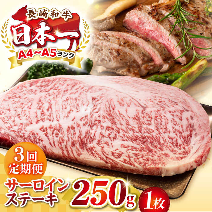 【ふるさと納税】【全3回定期便】【A4～A5ランク】長崎和牛 サーロインステーキ 250g（250g×1枚）《壱岐市》【株式会社MEAT PLUS】 肉 牛肉 黒毛和牛 サーロイン ステーキ ご褒美 ギフト 贈答用 ご褒美 冷凍配送 A4 A5[JGH124]