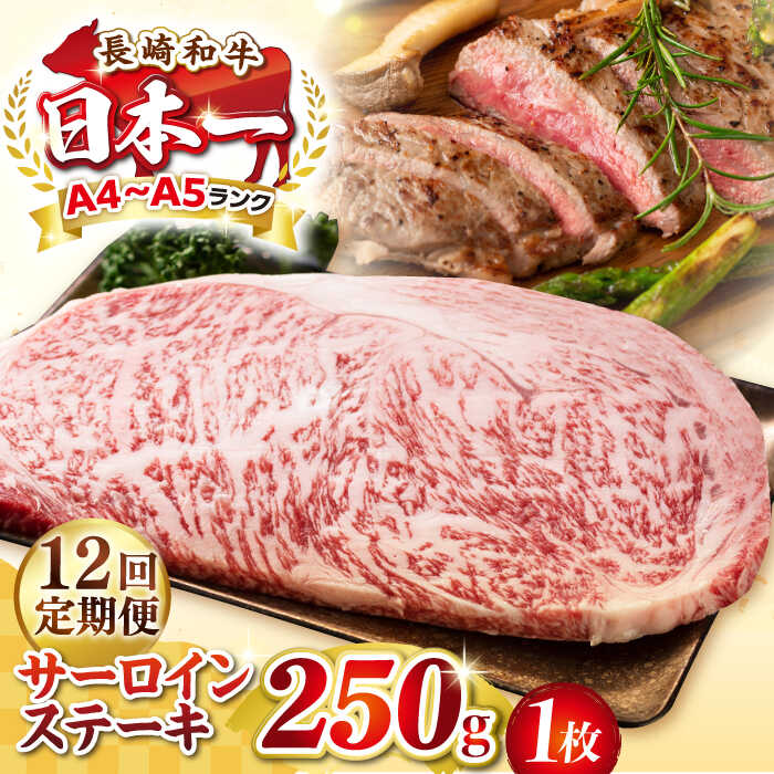 【ふるさと納税】【全12回定期便】【A4～A5ランク】長崎和牛 サーロインステーキ 250g（250g&times;1枚）《壱岐市》【株式会社MEAT PLUS】 肉 牛肉 黒毛和牛 サーロイン ステーキ ご褒美 冷凍配送 A4 A5[JGH126] 100000 100000円 10万円｜長崎県壱岐市