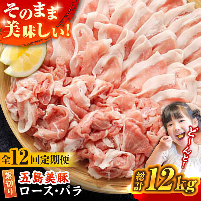 【ふるさと納税】 【全12回定期便】 五島美豚 薄切り セット ロース・バラ1kg 五島市/ごとう農業協同組合  [PAF016] 国産豚 豚肉 ブランド豚