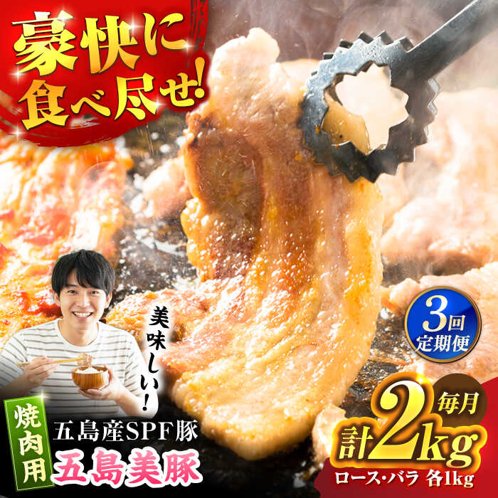 【ふるさと納税】【3回定期便】五島美豚 焼肉2kg (ロース1kg/バラ1kg) 五島市/ごとう農業協同組合[PAF054] 豚肉 焼肉用 焼き肉 やきにく 冷凍 ロース バラ 国産 長崎県｜長崎県五島市