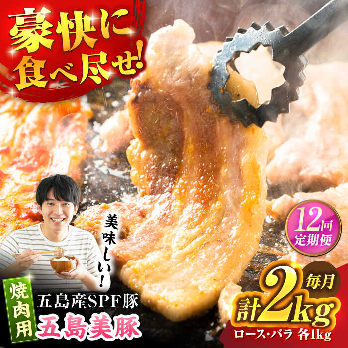 【ふるさと納税】【12回定期便】五島美豚 焼肉2kg (ロース1kg/バラ1kg) 五島市/ごとう農業協同組合[PAF056] 豚肉 焼肉用 焼き肉 やきにく 冷凍 ロース バラ 国産 長崎県｜長崎県五島市