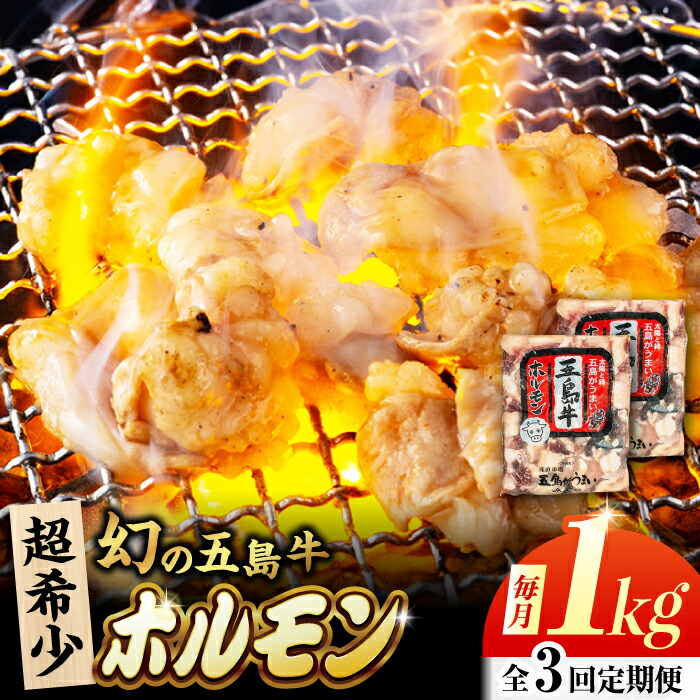 【ふるさと納税】【3回定期便】幻の五島牛ホルモン 1kg 味無し 五島市/ごとう農業協同組合[PAF091] ホルモン 下処理済み プレーン 希少 モツ 鍋 炒め物 ブランド和牛｜長崎県五島市