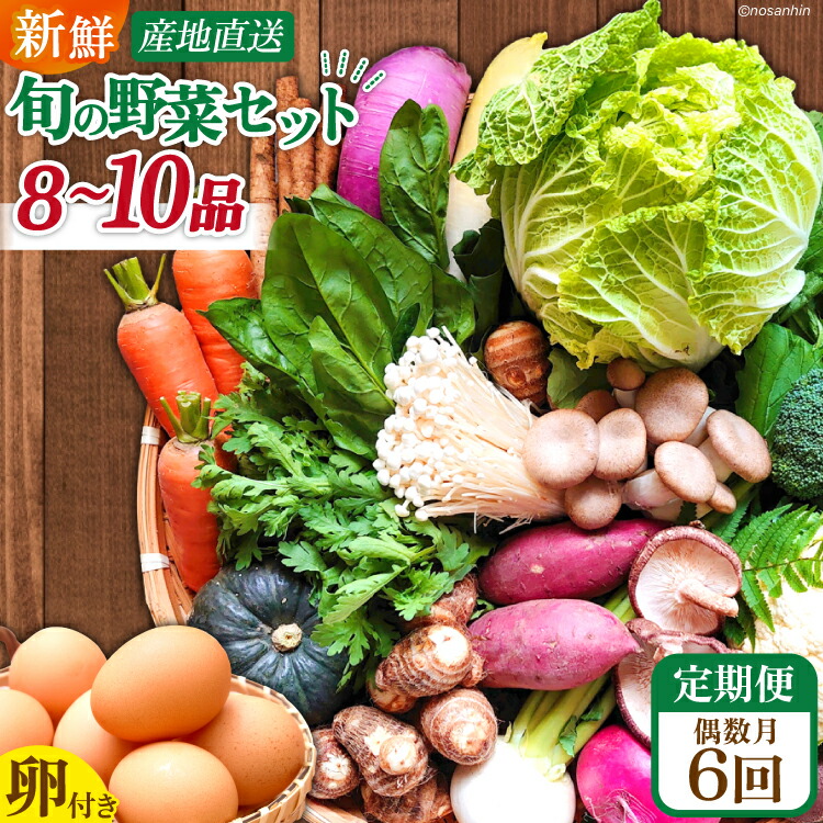 【ふるさと納税】【6回偶数月コース】雲仙のめぐみ 旬の野菜セット (S)【卵6個付き】 8～10品目セット [長崎県農産品流通 長崎県 雲仙市 item2223] 野菜 定期 野菜セット フルーツ 果物 くだもの 卵 たまご
