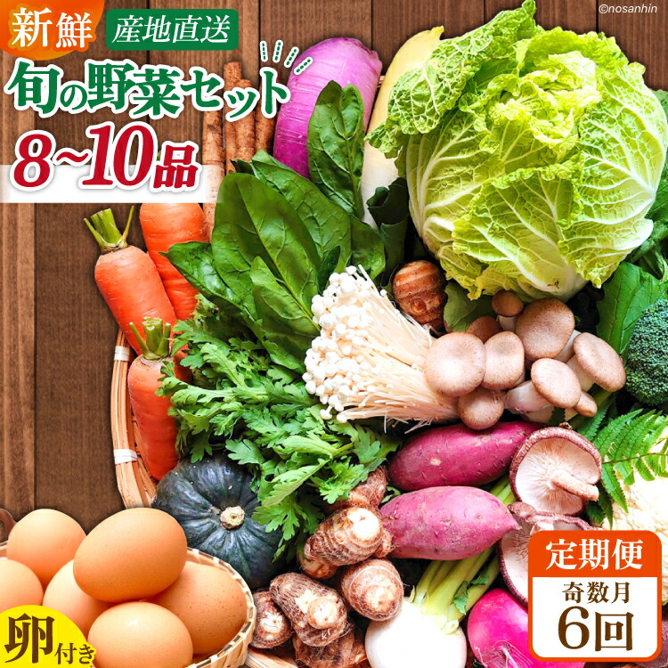 【ふるさと納税】【6回奇数月コース】雲仙のめぐみ 旬の野菜セット (S)【卵6個付き】8～10品目セット [長崎県農産品流通 長崎県 雲仙市 item2224] 野菜 定期 野菜セット フルーツ 果物 くだもの 卵 たまご