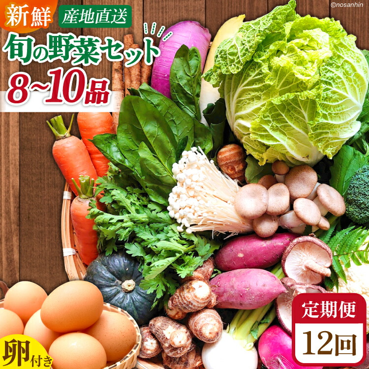 【ふるさと納税】【12回毎月コース】雲仙のめぐみ 旬の野菜セット (S)【卵6個付き】 8～10品目セット [長崎県農産品流通 長崎県 雲仙市 item1575] 野菜 定期 野菜セット フルーツ 果物 くだもの 卵 たまご レビューキャンペーン