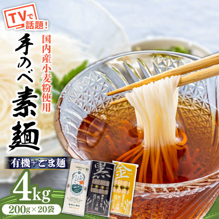 【ふるさと納税】【お中元ギフト】【手のべ陣川：ふるさと納税返礼品での限定商品】島原有機 手延べ そうめんand手延べ ごま麺 詰合せ 4kg / TA-100 / 南島原市 / ながいけ [SCH029]｜長崎県南島原市