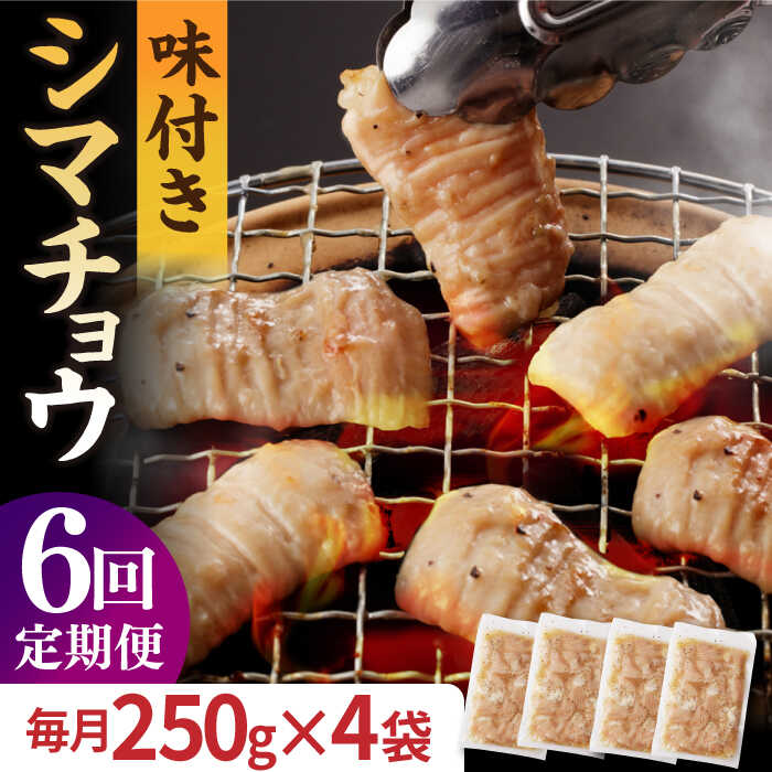 【ふるさと納税】【全6回定期便】【塩だれ】九州産和牛 ホルモン シマチョウ 1kg（250g&times;4袋） 長与町/岩永ホルモン [EAX106] 国産肉 ホルモン シマチョウ 小分け 味付き 冷凍 焼肉 焼き肉 和牛｜長崎県長与町