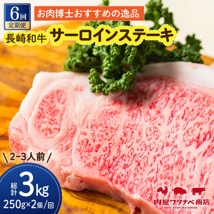 【ふるさと納税】【6回定期便】 長崎和牛 サーロインステーキ 250g×2枚 長与町/ワタナベ商店[ECT011] 定期便 ていきびん 国産 長崎 和牛 肉 サーロイン ステーキ さーろいん すてーき 焼肉 冷凍 贈答 ギフト 柔らかい 甘み ステーキソース ジューシー おいしい 送料無料 115,000円