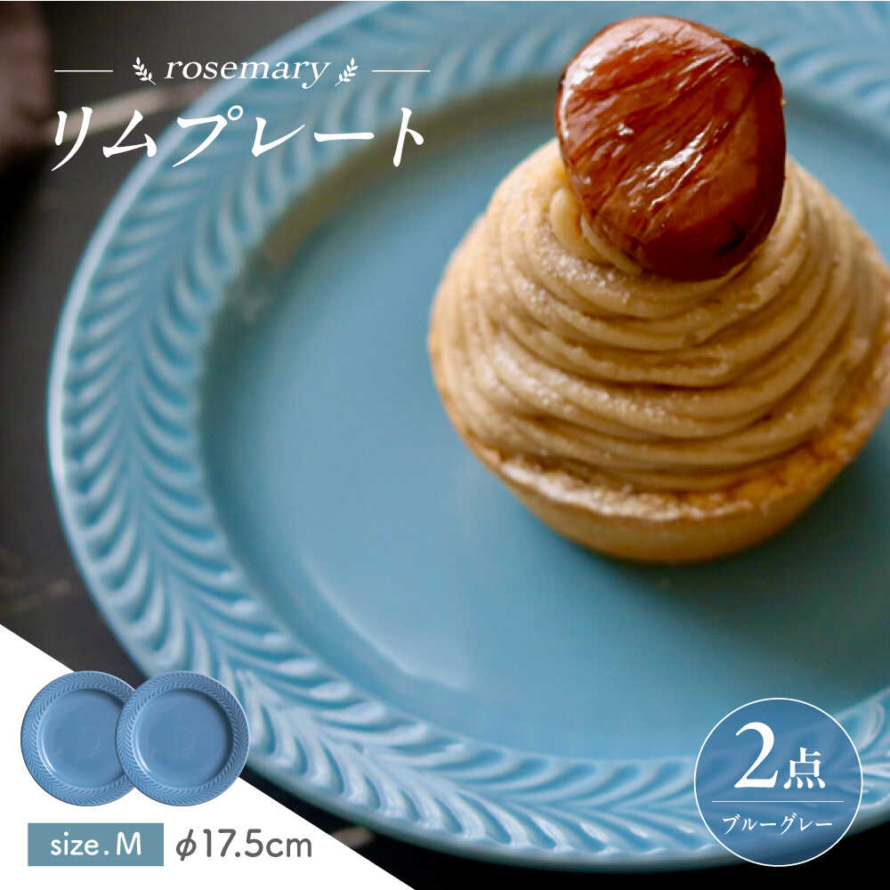 【ふるさと納税】【波佐見焼】ローズマリー リム一皿M 青み薄墨色 2枚仕掛ける 食器 皿【翔芳窯】[FE586]