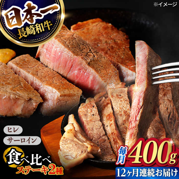 【ふるさと納税】【12回定期便】ヒレ・サーロイン ステーキ2種食べ比べセット 長崎和牛 （400g/回） 【肉のマルシン】[FG45]