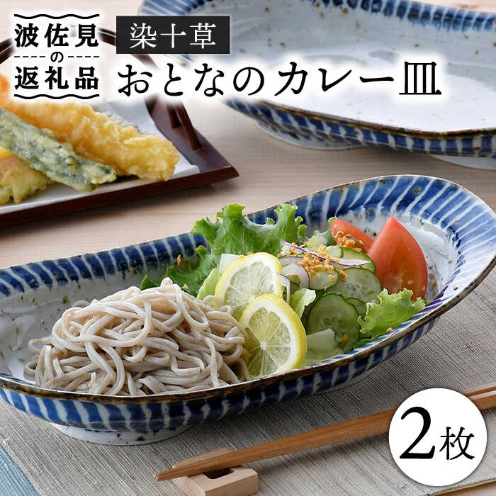 【ふるさと納税】【波佐見焼】おとなの カレー皿 （染十草） 2枚セット 食器 皿 【大桂工房】 [GD30]