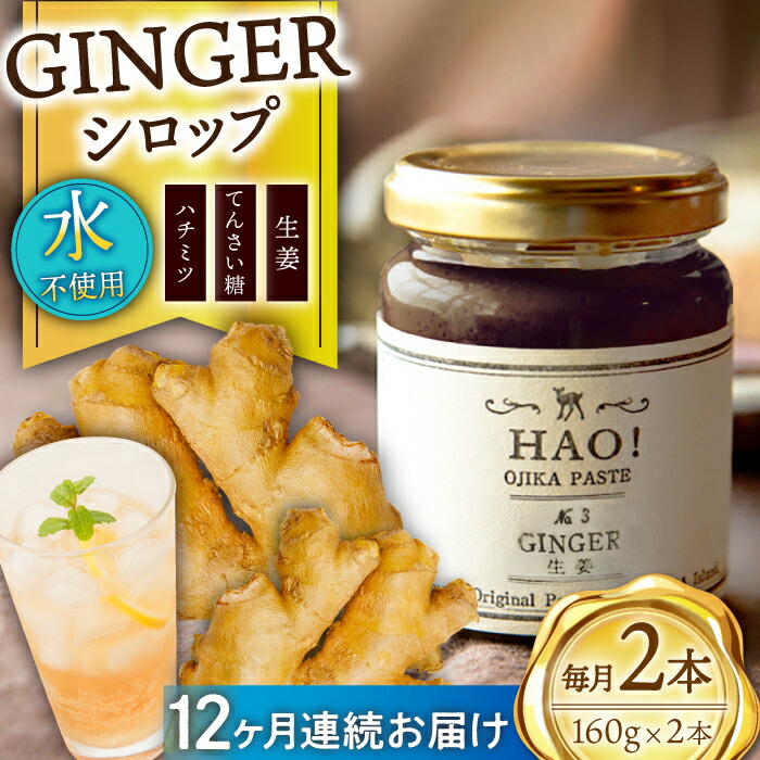 【ふるさと納税】【全12回定期便】 ジンジャーシロップ 2本 （160g/本) [DAA018] 長崎 五島列島 小値賀 国産 ジンジャー 生姜 ジンジャーエール シロップ スパイス 常温 定期便｜長崎県小値賀町