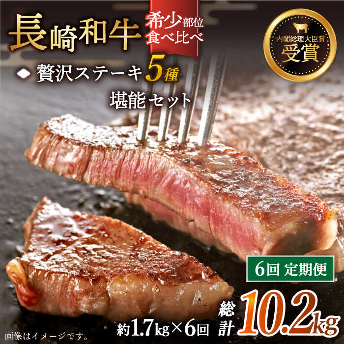 【ふるさと納税】【全6回定期便】「希少部位 食べ比べ 」長崎和牛 贅沢 ステーキ 5種 堪能セット 総計10.2kg （約1.7kg/回）【黒牛】 [QBD069] 肉 牛肉 ヒレ サーロイン ザブトン シャトーブリアン ランプ 焼き肉 BBQ バーベキュー 86万4千円 864000円｜長崎県佐々町