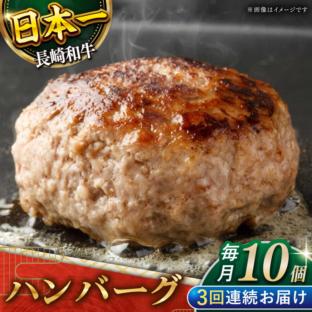 【ふるさと納税】【3回定期便】長崎和牛　ハンバーグ　10個入り（各200g）【黒牛】[QBD080]｜長崎県佐々町