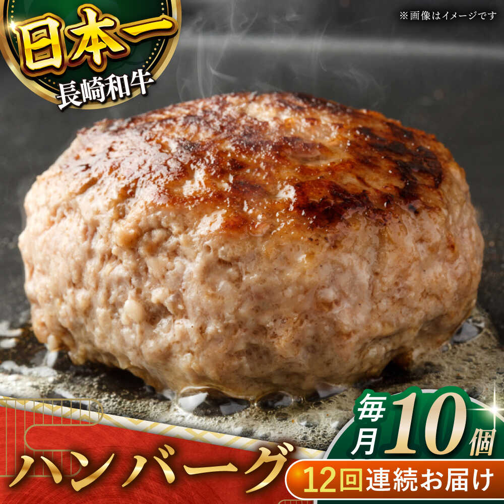 【ふるさと納税】【12回定期便】長崎和牛　ハンバーグ　10個入り（各200g）【黒牛】[QBD082]