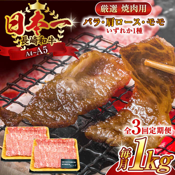 【ふるさと納税】【全3回定期便】【A4～A5】長崎和牛焼肉用　1kg（500g×2p）【株式会社 MEAT PLUS】[QBS036]