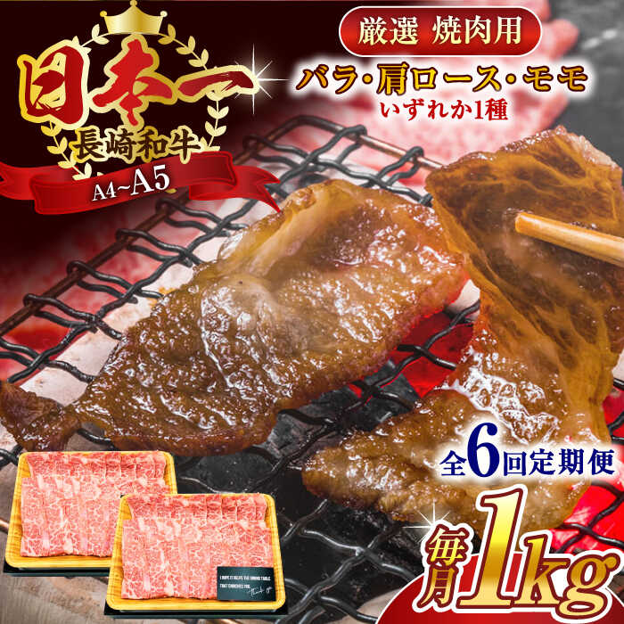 【ふるさと納税】【全6回定期便】【A4～A5】長崎和牛焼肉用　1kg（500g×2p）【株式会社 MEAT PLUS】[QBS037]