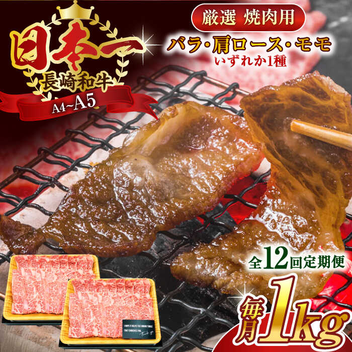 【ふるさと納税】【全12回定期便】【A4～A5】長崎和牛焼肉用　1kg（500g×2p）【株式会社 MEAT PLUS】[QBS038]