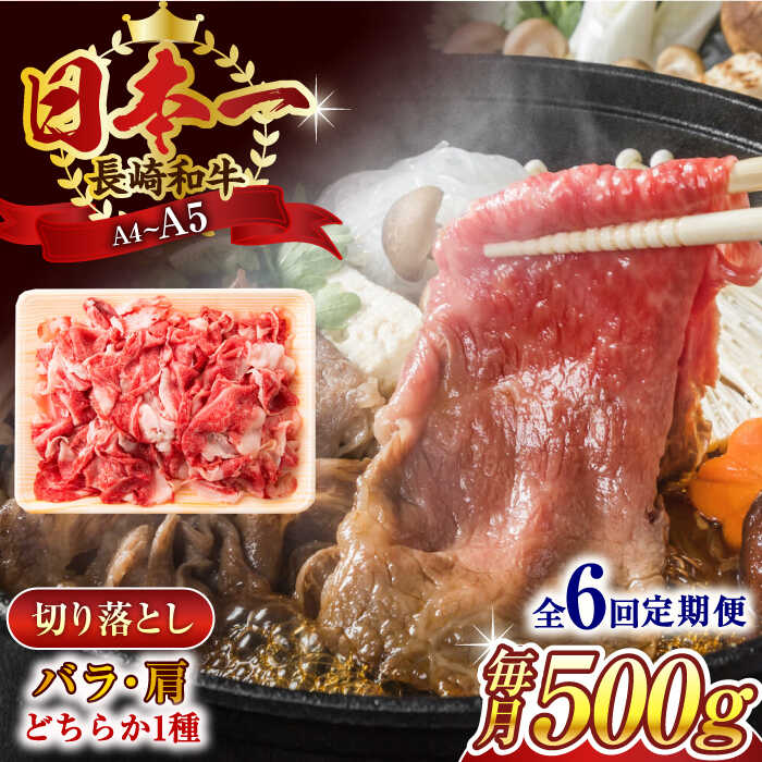 【ふるさと納税】【全6回定期便】【A4～A5】長崎和牛切り落とし　500g【株式会社 MEAT PLUS】[QBS046]