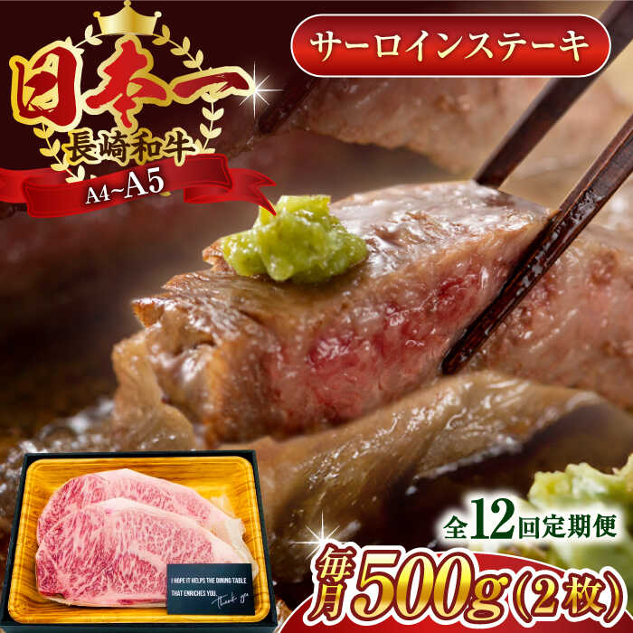【ふるさと納税】【全12回定期便】【A4～A5】長崎和牛サーロインステーキセット　500g（250g×2枚）【株式会社 MEAT PLUS】[QBS074]