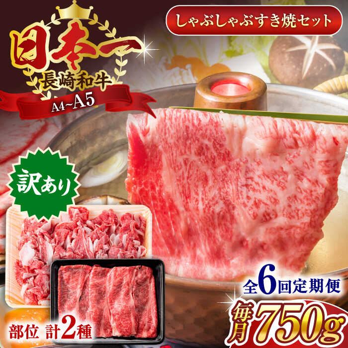【ふるさと納税】【全6回定期便】【訳あり】【A4～A5】長崎和牛しゃぶしゃぶすき焼き750gセット【株式会社 MEAT PLUS】[QBS091] 42,000円