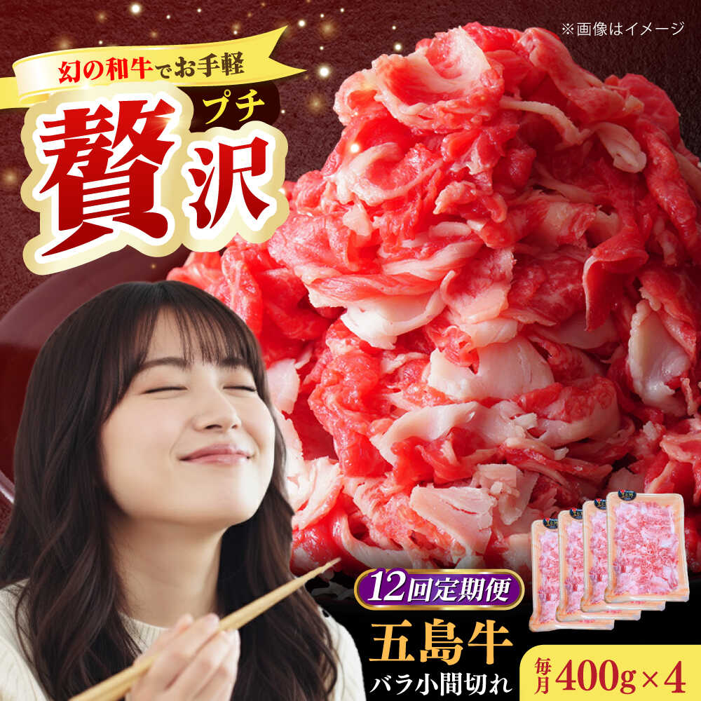 【ふるさと納税】【全12回定期便】【希少で上品なお肉をご家庭で！】五島牛 バラ 小間切れ 4パック（1.6kg）8～10人前 切り落とし【ごとう農業協同組合】[RAT020]｜長崎県新上五島町