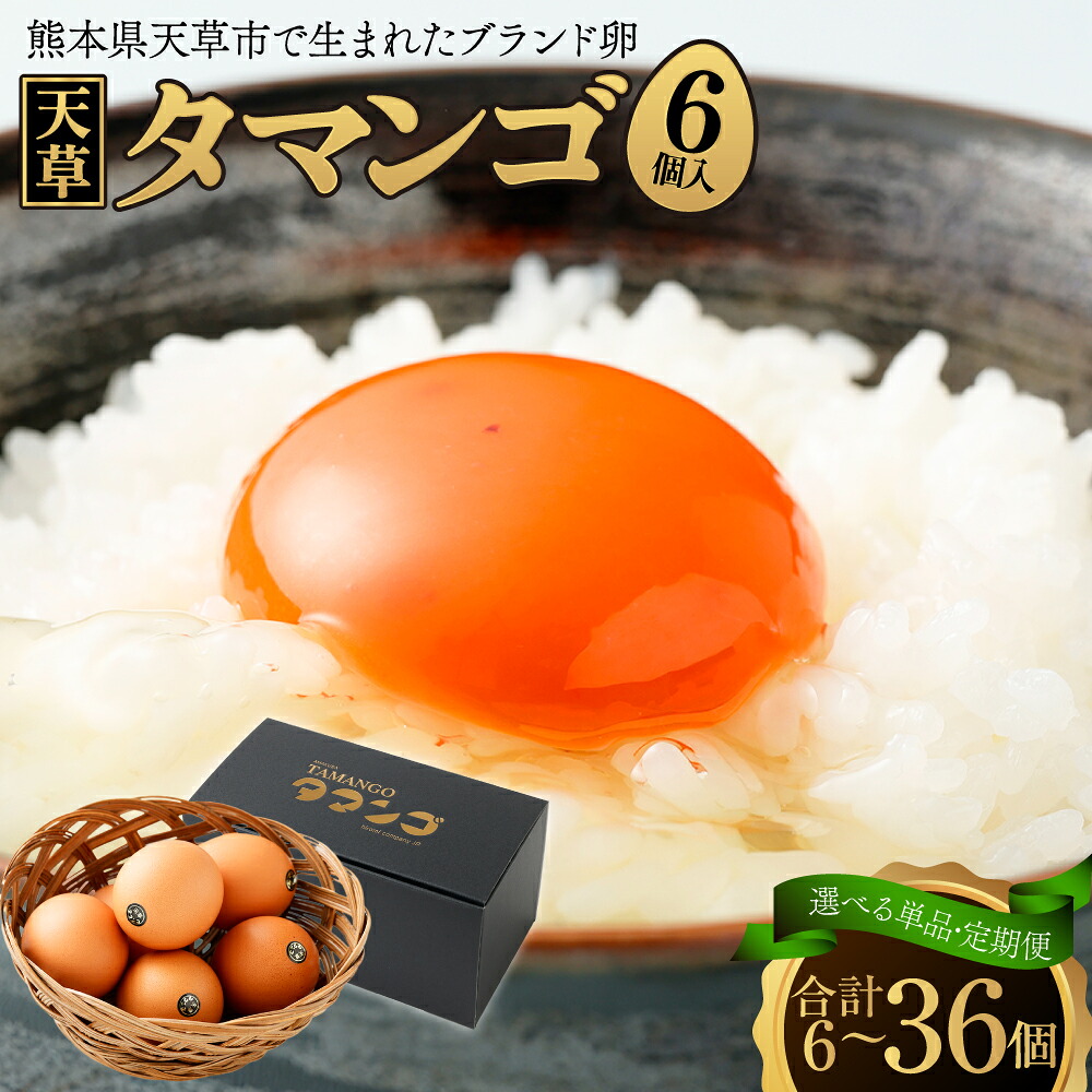 【ふるさと納税】＜選べる単品・定期便＞熊本県天草市で生まれたブランド卵「天草タマンゴ」 化粧箱入 1個あたり（64g～70g） 1回あたり6個入 1ヶ月毎 3回 6回 生卵 卵 たまご タマゴ 冷蔵 熊本県産 国産 九州 熊本県 送料無料