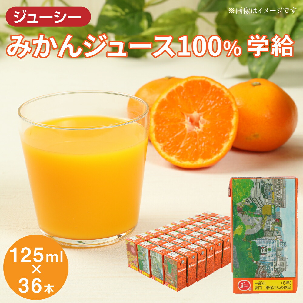 【ふるさと納税】ジューシー みかんジュース100％ 学給 125ml&times;36本 合計4,500ml 4.5L 蜜柑ジュース ミカンジュース オレンジジュース 紙パック 果汁 国産 九州 熊本県 送料無料｜熊本県