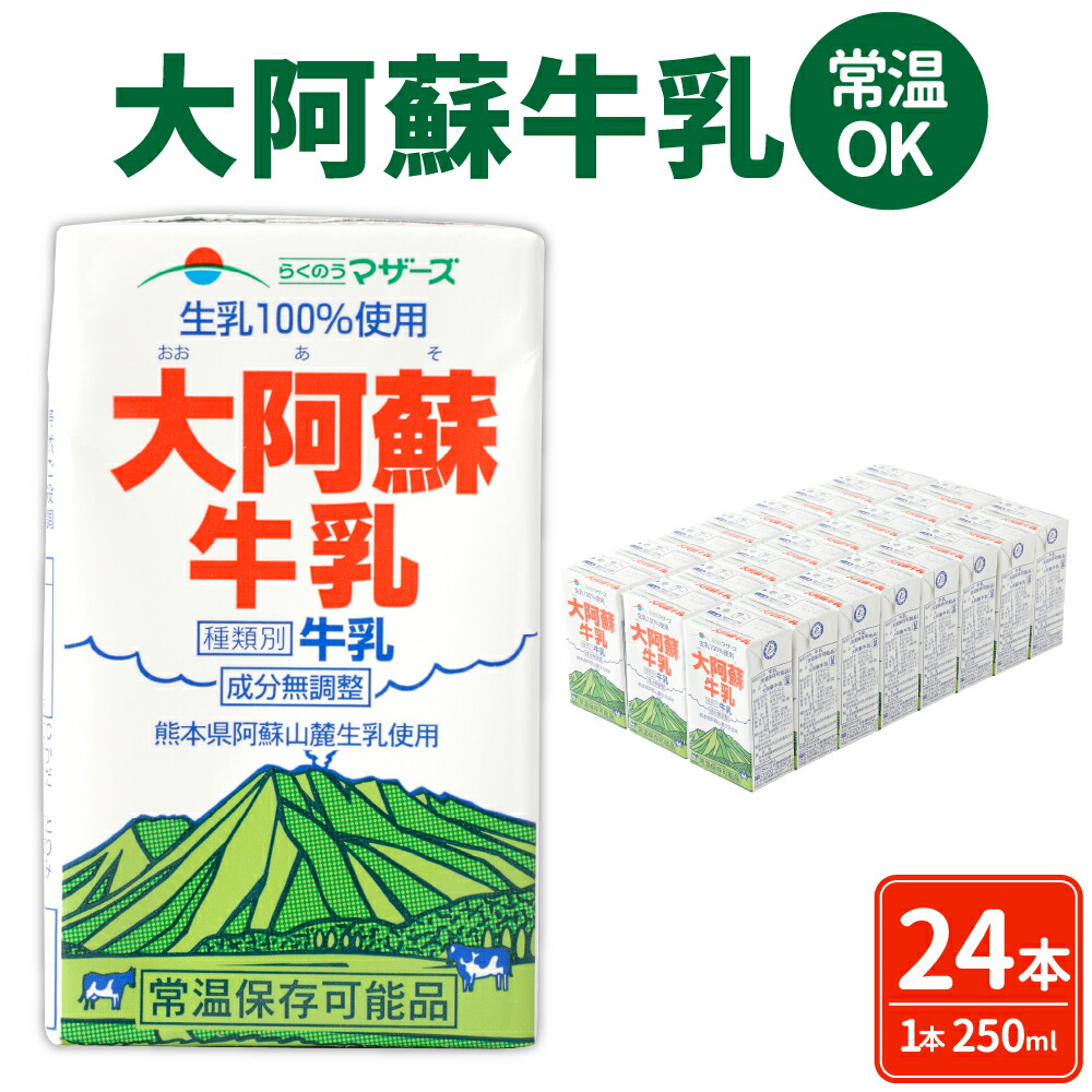 【ふるさと納税】大阿蘇牛乳 250ml&times;24本 1ケース 牛乳 成分無調整牛乳 生乳100%使用 乳飲料 乳性飲料 ドリンク 飲み物 飲料 セット 紙パック 常温保存可能 ロングライフ 九州 熊本県 送料無料｜熊本県
