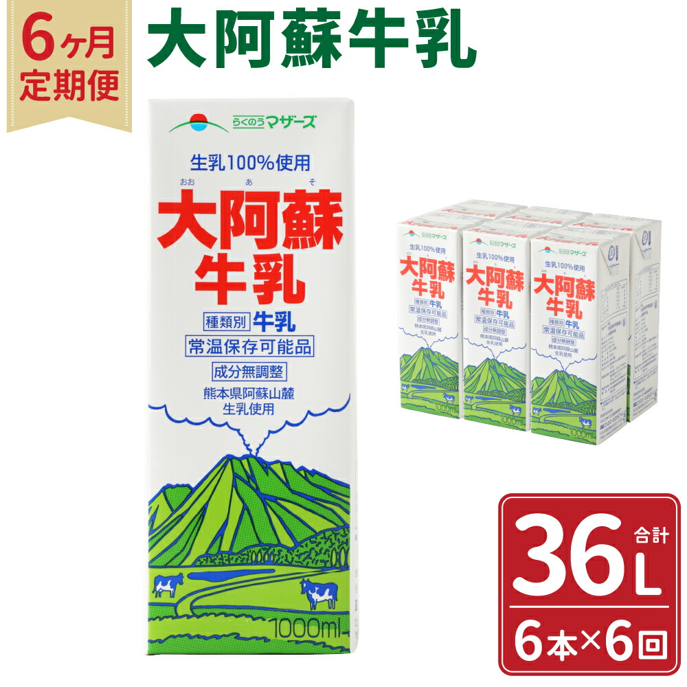 【ふるさと納税】【6ヶ月定期便】大阿蘇牛乳 1L×6本×6ヶ月 合計36L 紙パック 牛乳 成分無調整牛乳 乳飲料 乳性飲料 ドリンク 飲み物 飲料 セット 常温保存可能 ロングライフ 九州 熊本県 送料無料