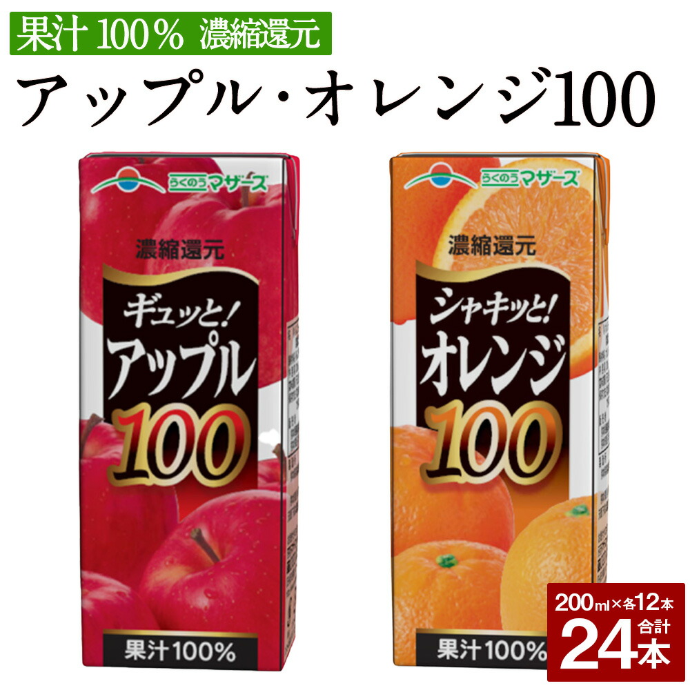 【ふるさと納税】アップル100とオレンジ100のセット 合計24本 200ml×各12本 合計4,800ml 4.8L 2種 セット アップルジュース 林檎 りんご リンゴ ジュース オレンジジュース オレンジ みかん みかんジュース 果汁100% 紙パック 長期保存 常温|熊本県
