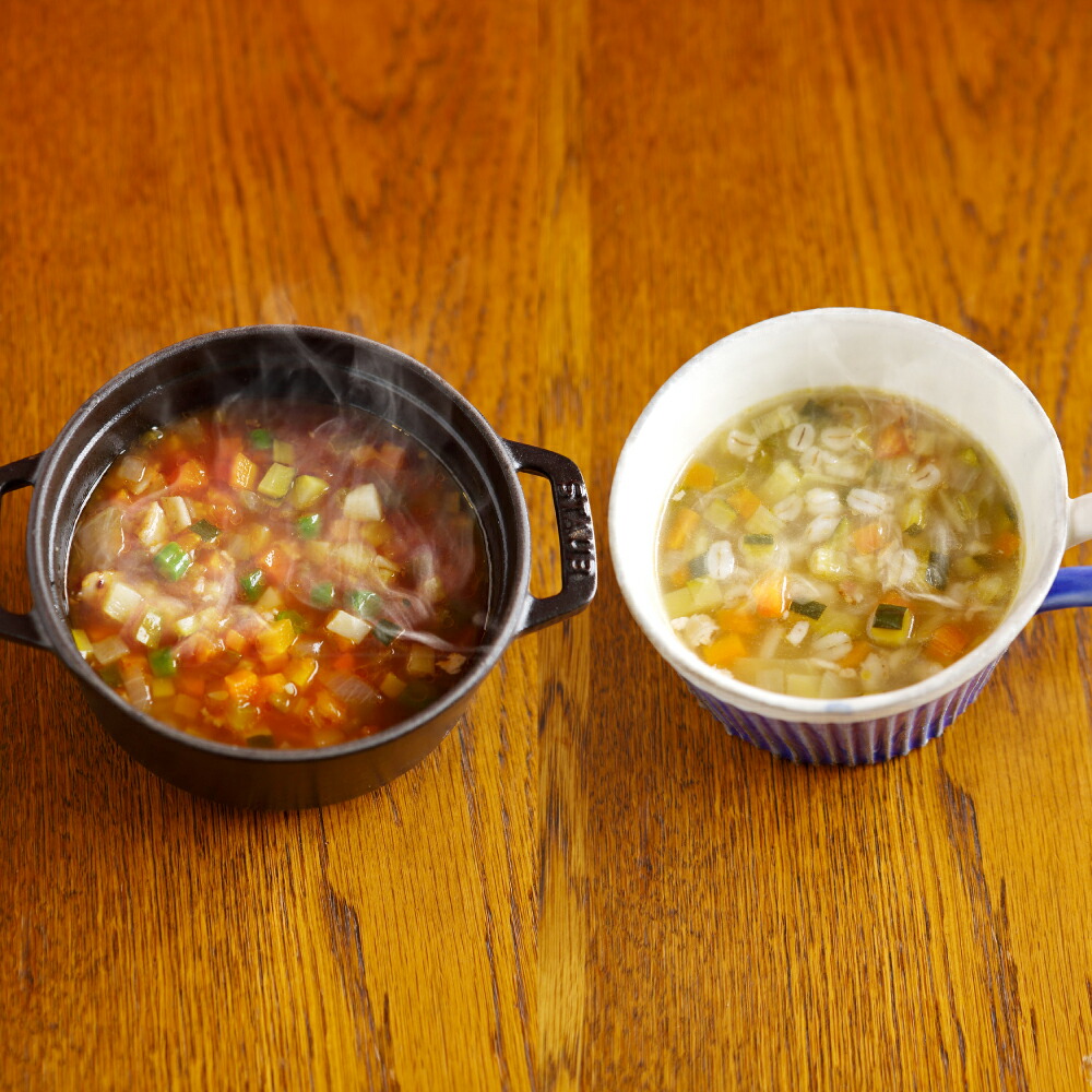 【ふるさと納税】 無添加 無着色 くまもと 野菜畑 スープ ミネストローネ&押麦入り 合計1440g 各4袋&times;180g セット レトルトスープ 洋風 小ロット 具だくさん 熊本県 国産 送料無料｜熊本県熊本市