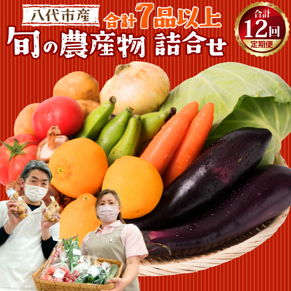 【ふるさと納税】【12ヵ月定期便】八代市産！ 旬の農産物詰合せ 復興 福袋 7品以上×12回 毎月 野菜 果実 果物 やさい くだもの フルーツ 合計7品目以上 セット 季節の野菜 季節の果実  春 夏 秋 冬 旬 おまかせ 定期 国産 熊本県産 送料無料
