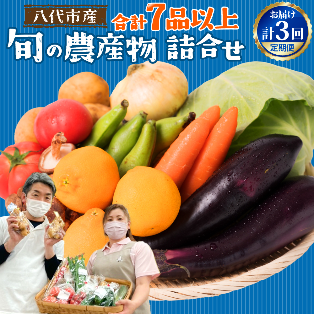 【ふるさと納税】【2ヶ月に1回お届け】【定期便3回】八代市産！旬の農産物詰合せ 復興 福袋 7品以上×3回 野菜 果実 果物 やさい くだもの フルーツ 合計7品目以上 セット 季節の野菜 季節の果実  春 夏 秋 冬 旬 おまかせ 定期 国産 八代市産 熊本県 送料無料