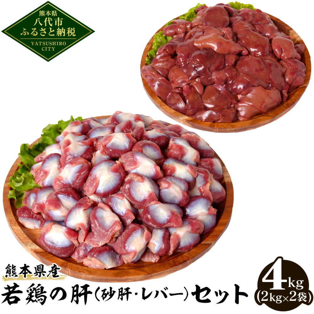 【ふるさと納税】 熊本県産 若鶏の肝 セット 砂肝 レバー  合計4kg 2kg×2袋 各1袋 若鶏 鶏肉 鳥肉 レバー 砂肝 お肉 国産 九州産 冷凍 送料無料