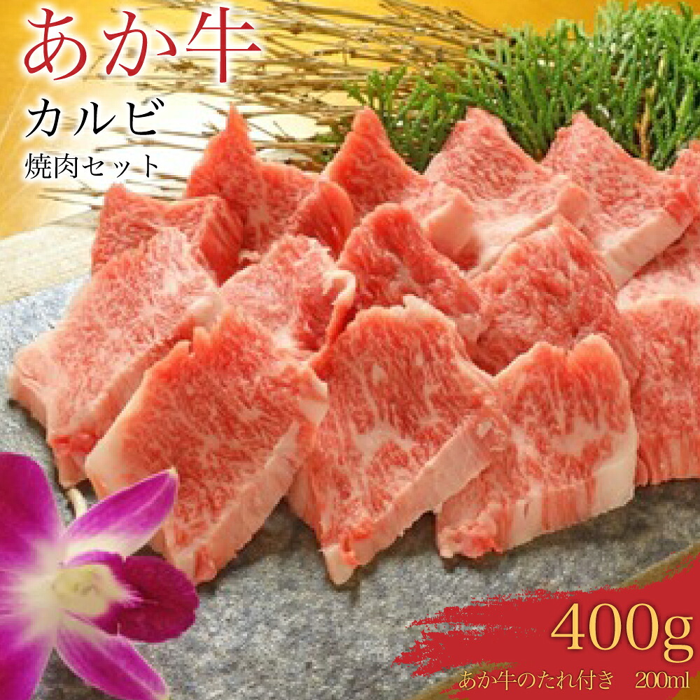 【ふるさと納税】あか牛 カルビ 焼肉セット400g あか牛のたれ 200ml付き お肉 牛肉 バラ肉 冷凍 熊本県産 九州産 国産 送料無料｜熊本県八代市