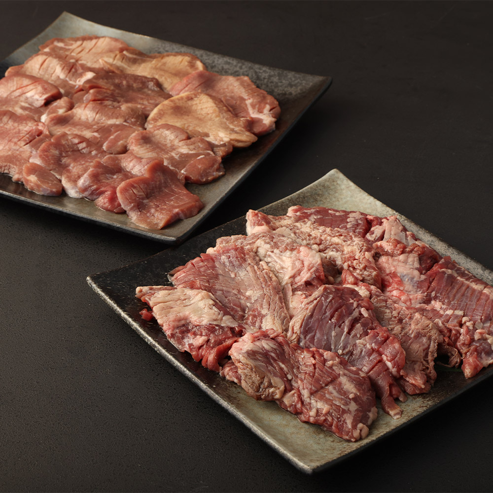 【ふるさと納税】訳あり 厚切り牛ハラミステーキ＆牛タンセット 計1kg（500g×2パック） 各1パック 牛内臓肉 牛舌 牛肉 お肉 ハラミ 牛タン 冷凍 熊本県 人吉市 送料無料
