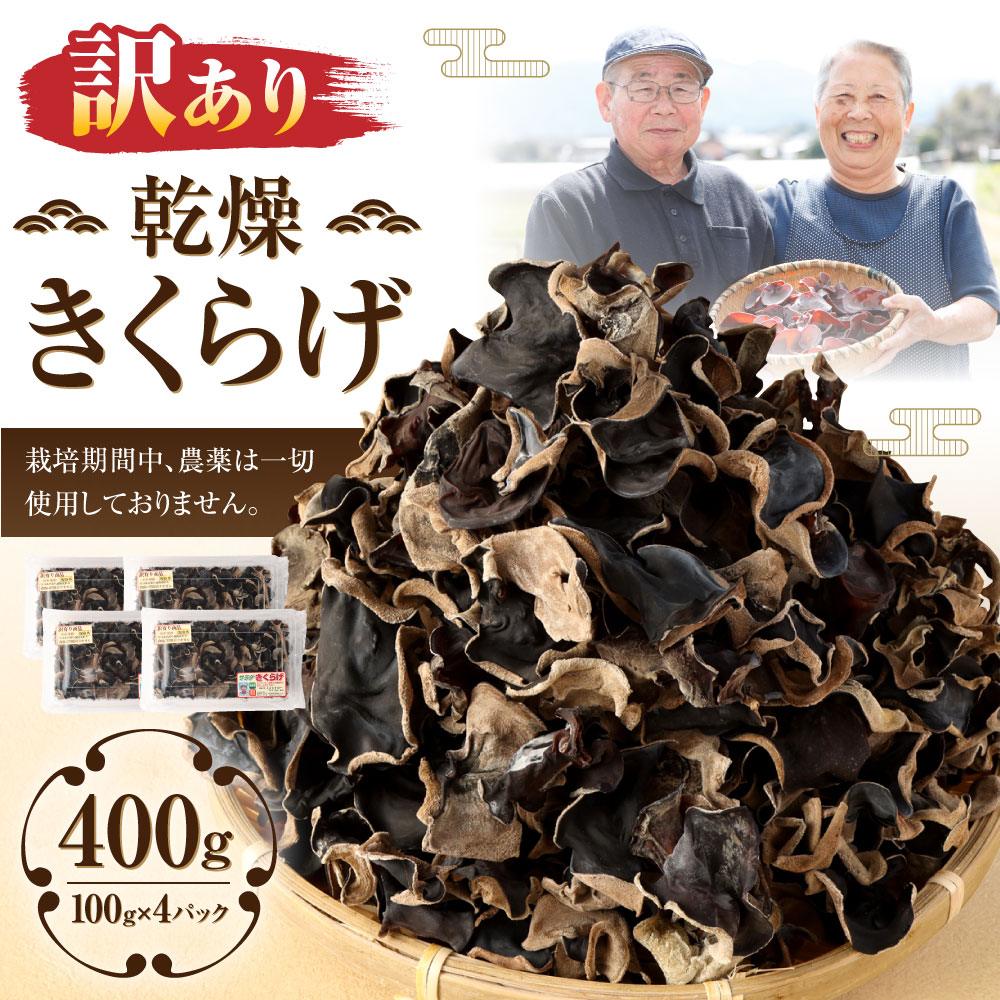 市場 ふるさと納税 ご家庭用 訳あり 熊本県産 乾燥きくらげ 訳アリ 合計400g 100g×4パック 栽培期間中農薬不使用