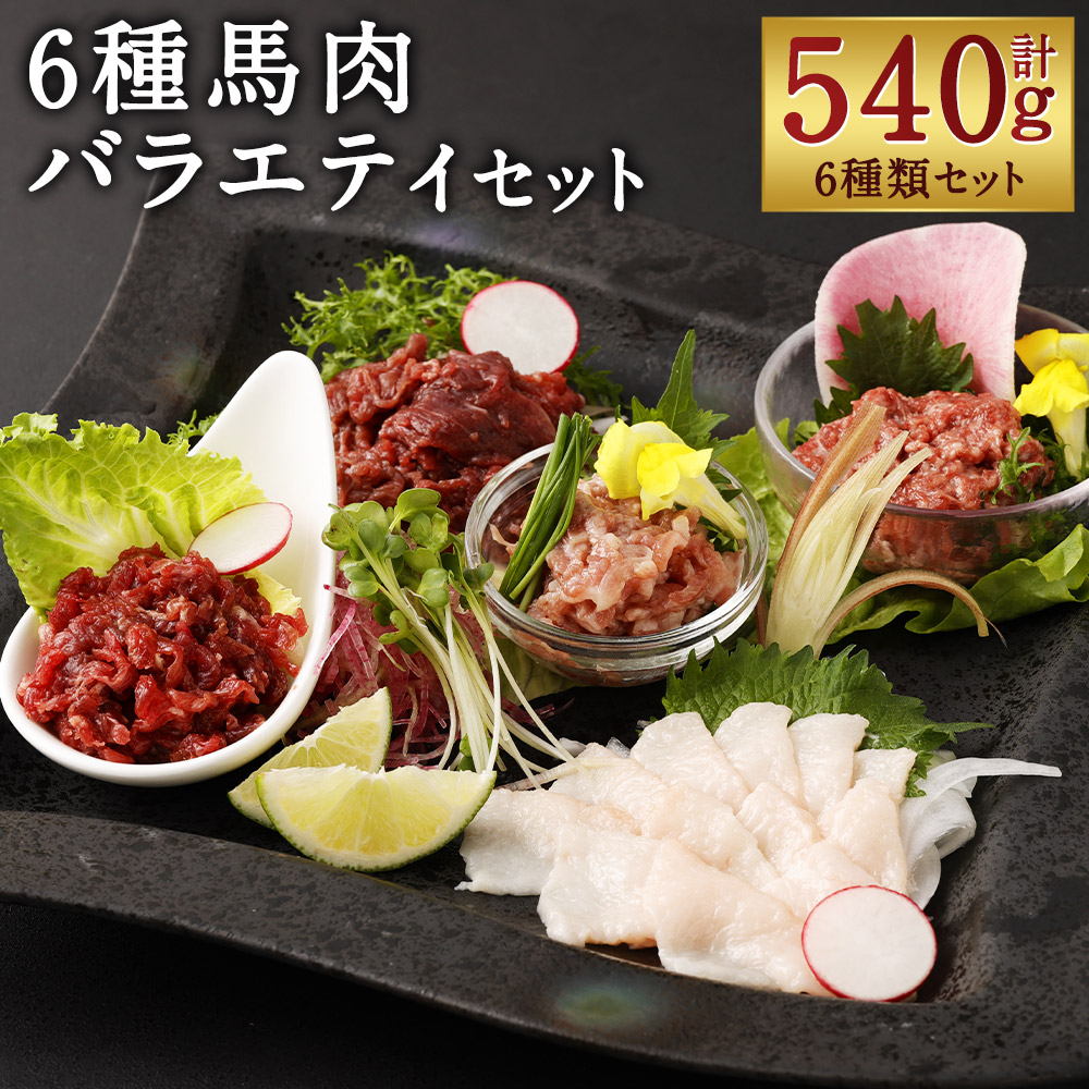 【ふるさと納税】6種馬肉バラエティ 合計約540g 6種類 セット 食べ比べ 赤身 コウネ フタエゴ ユッケ 桜うまトロ 馬肉ハンバーグ タレ付き ソース付き 馬刺し 馬肉 刺身 冷凍 送料無料