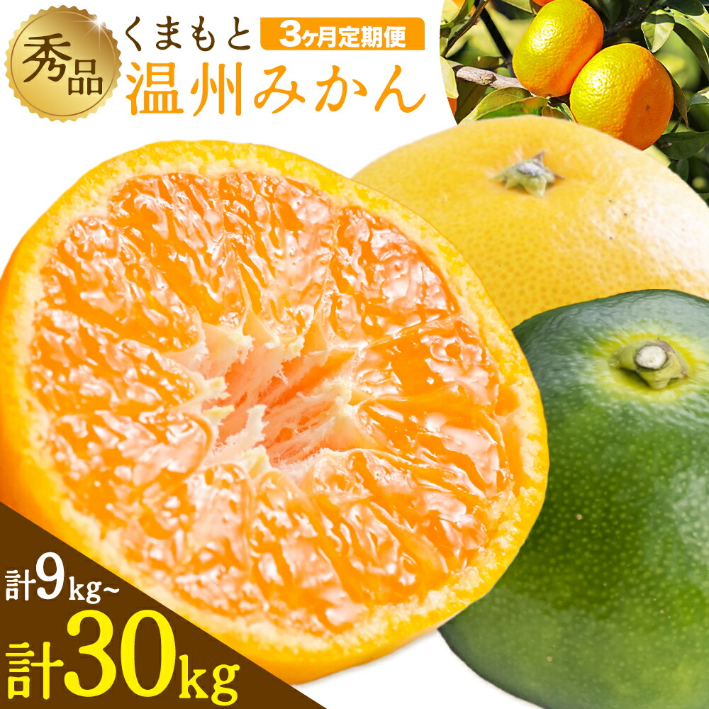 【ふるさと納税】秀品 温州みかん 3ヶ月 定期便 選べる 内容量 計9kg 計15kg 計30kg 日本フルーツ株式会社《10月上旬-12月末頃出荷》熊本県 荒尾市 みかん 温州みかん ミカン 蜜柑 柑橘類 極早生 早生 中生 果物 フルーツ　人気　おすすめ｜熊本県荒尾市 26,650円