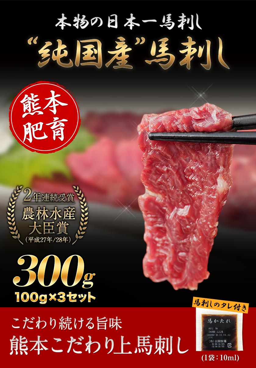 市場 ふるさと納税 上赤身 絶品 熊本肥育 生食用 熊本馬刺し 国産 たれ付き 10ml×3袋 100g×3セット 冷凍 馬刺し ブロック 期間限定 肉