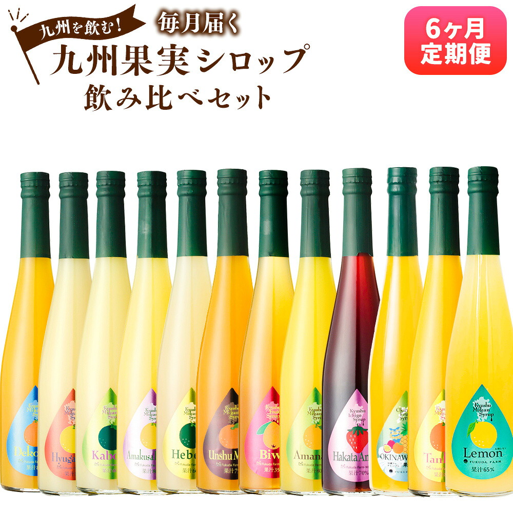 【ふるさと納税】【6ヶ月定期便】 九州を飲む!毎月届く九州果実シロップ飲み比べセット 合計9L 500ml×3本×6回 合計18本 レモン タンカン あまおう 甘夏 びわ カボス デコポン みかん ヘベス 晩柑 日向夏 フルーツ 果実 果汁 国産 送料無料