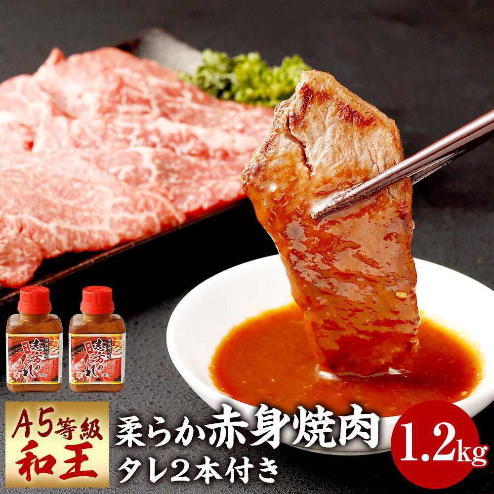 【ふるさと納税】熊本県産 A5等級 和王 柔らか赤身焼肉 合計1.2kg タレ付き 2本 300g×4パック 贅沢 柔らかい 赤身 焼肉 お肉 牛肉 和牛 黒毛和牛 冷凍 国産 熊本県 送料無料|熊本県水俣市
