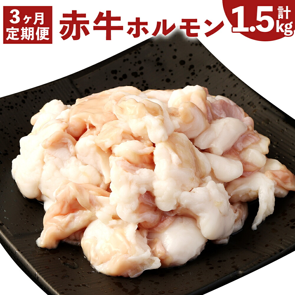 【ふるさと納税】【3ヶ月定期便】 赤牛 ホルモン 合計1.5kg (500g×3回) あかうし ホルモン 小腸 牛ホルモン もつ 熊本県産 九州産 国産 冷凍 定期便 送料無料|熊本県水俣市