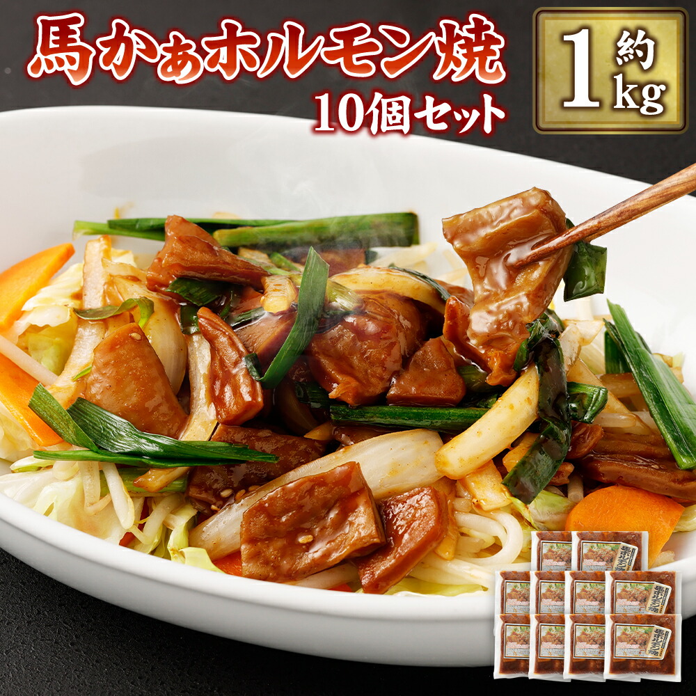 【ふるさと納税】馬かぁホルモン焼10個セット 約1kg 約100g&times;10 ホルモン 馬肉 惣菜 おかず おつまみ 冷凍 送料無料｜熊本県水俣市