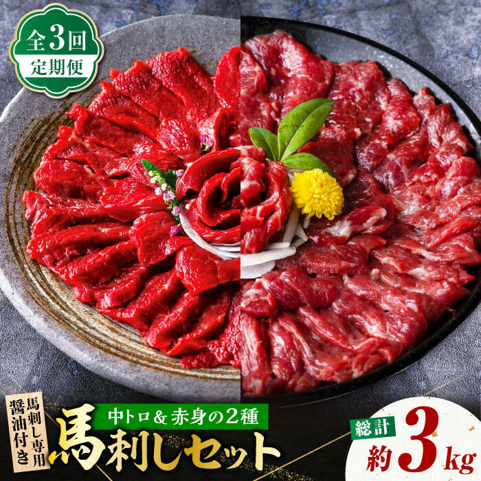 【ふるさと納税】【3回定期便】赤身 & 霜降りの「2種食べ比べセット 」 馬刺し 赤身 約50g×10パック 中トロ 約50g×10パック 専用醤油付き 国産 馬刺し赤身 国内肥育 霜降り中トロ 約1キロ たっぷり 熊本 ばさし バサシ 冷凍 パック 小分け【株式会社 利他フーズ】[ZBK022]