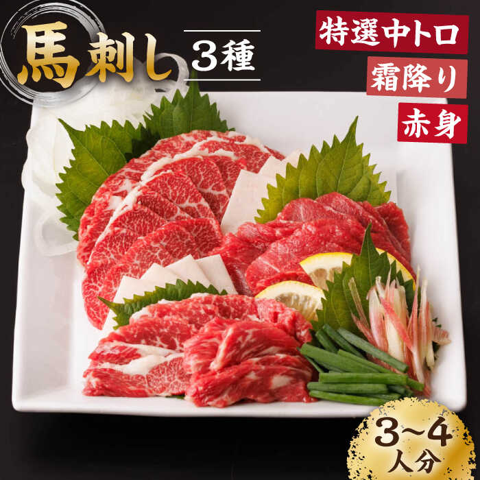 【ふるさと納税】馬刺し バラエティセット 3種類 ～3・4人前～ ＋タレ小 馬刺し 食べ比べ セット 特選霜降り馬刺し 霜降り馬刺し 馬刺し 馬肉 桜肉 馬 肉 霜降り 中トロ 赤身 タレ付き 冷凍 生食 肉食 刺身 九州 熊本県 特産品 山鹿 送料無料【馬刺しの郷 民守】[ZBL014]