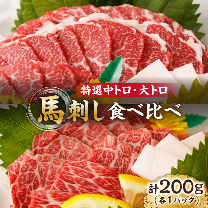【ふるさと納税】特選霜降り馬刺し 中トロ大トロ2種食べ比べセット 計200g（各1pc）＋タレ小 馬刺し 馬肉 桜肉 馬 肉 特選 霜降り 中トロ 大トロ タレ付き 冷凍 おつまみ 刺身 九州 熊本県 山鹿 送料無料【馬刺しの郷 民守】[ZBL016]